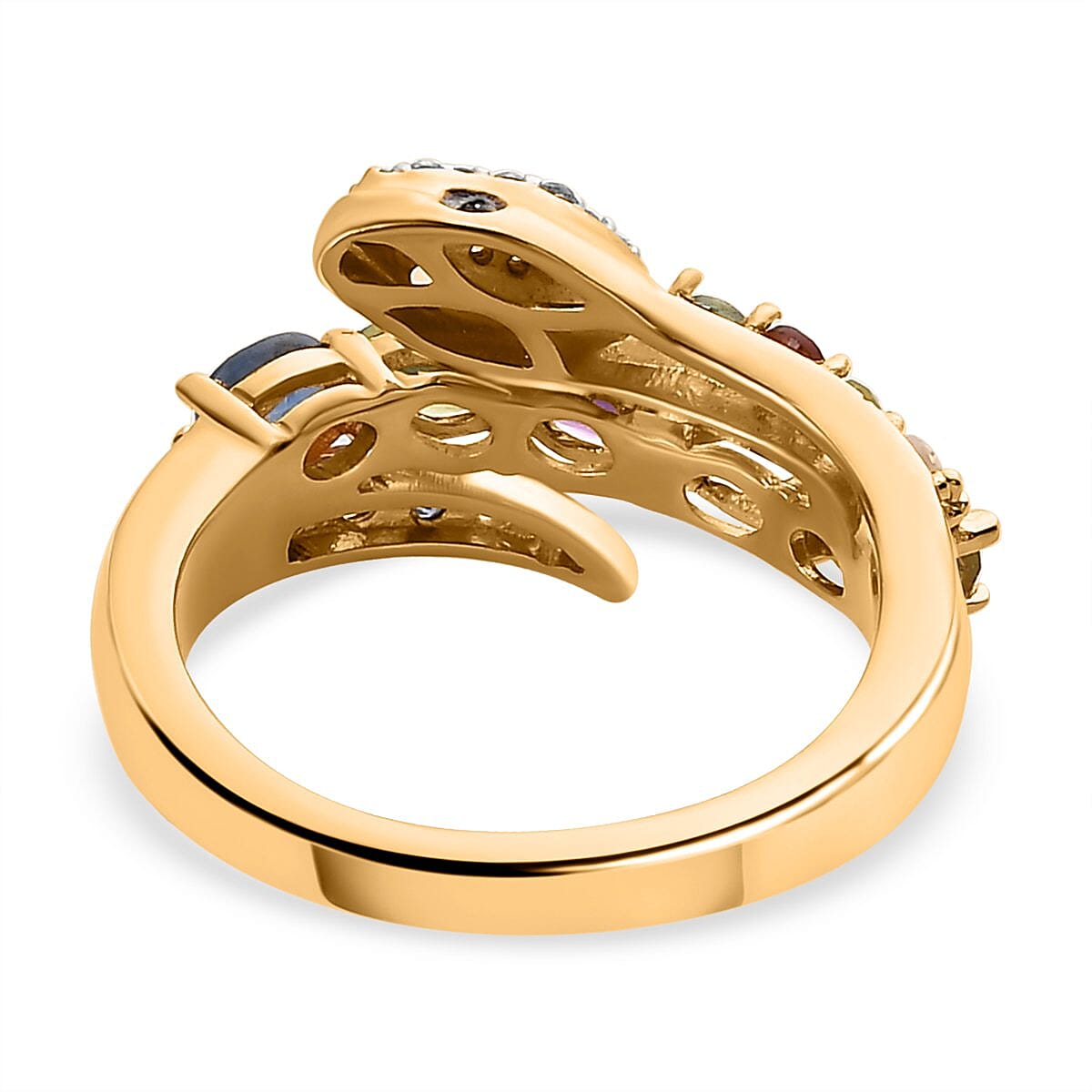 Sparkling Multi Gemstone Eternal Love Snake Ring|Thumb Ring in Vermeil YG Over Sterling Silver 1.35 ctw image number 4
