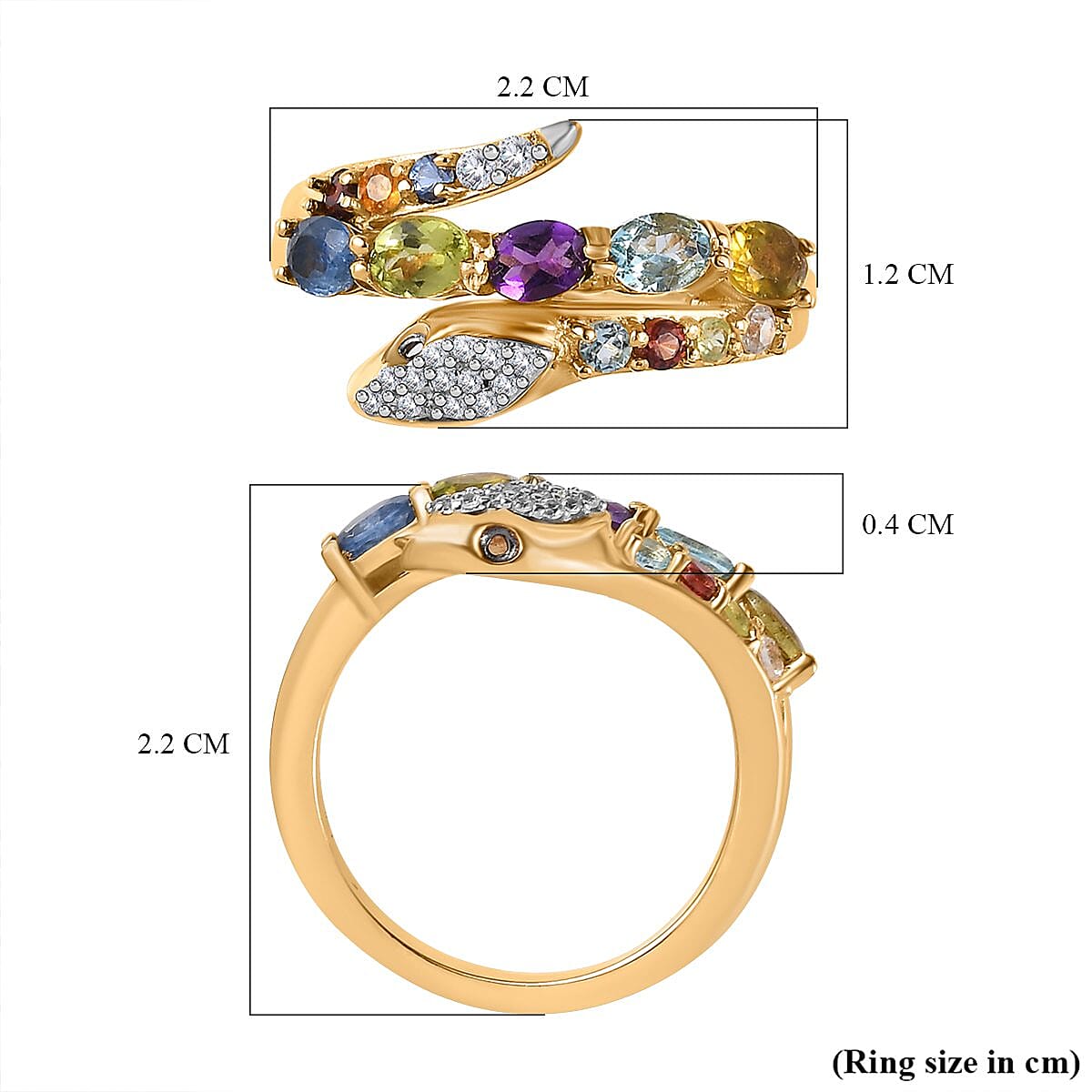 Sparkling Multi Gemstone Eternal Love Snake Ring|Thumb Ring in Vermeil YG Over Sterling Silver 1.35 ctw image number 5