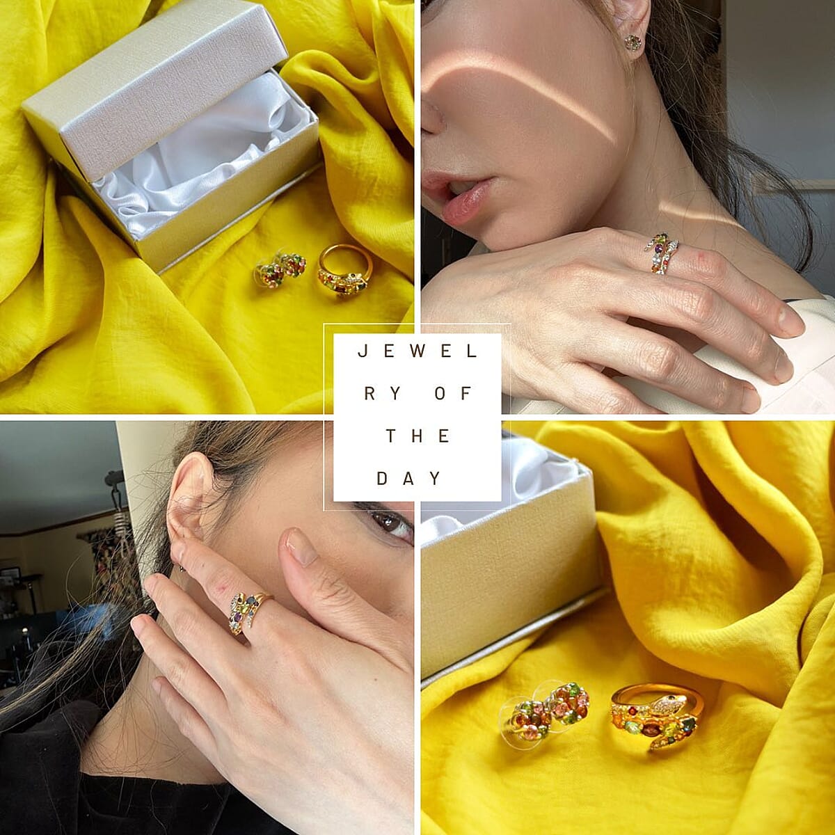 Sparkling Multi Gemstone Eternal Love Snake Ring|Thumb Ring in Vermeil YG Over Sterling Silver 1.35 ctw (Size 9) image number 2