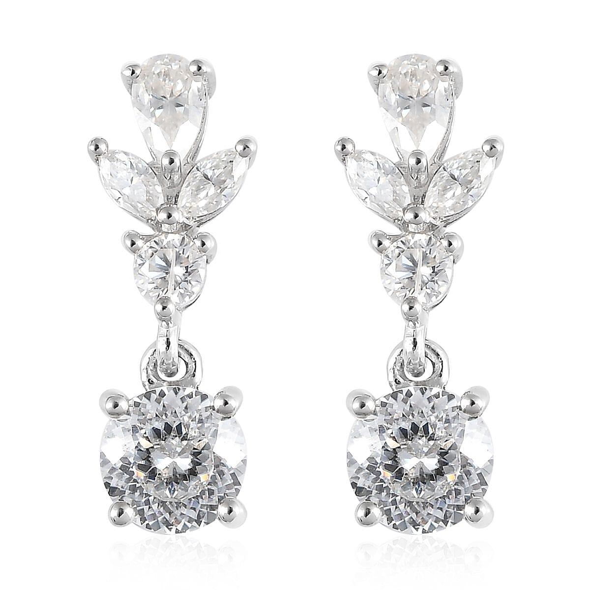 120 Facet Moissanite Dangle Earrings in Platinum Over Sterling Silver 2.35 ctw