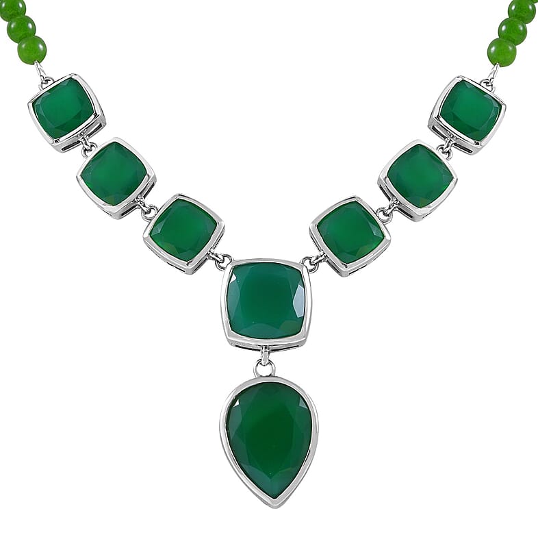 Verde Onyx Necklace 18 Inches in Platinum Over Sterling Silver 16 Grams 68.80 ctw