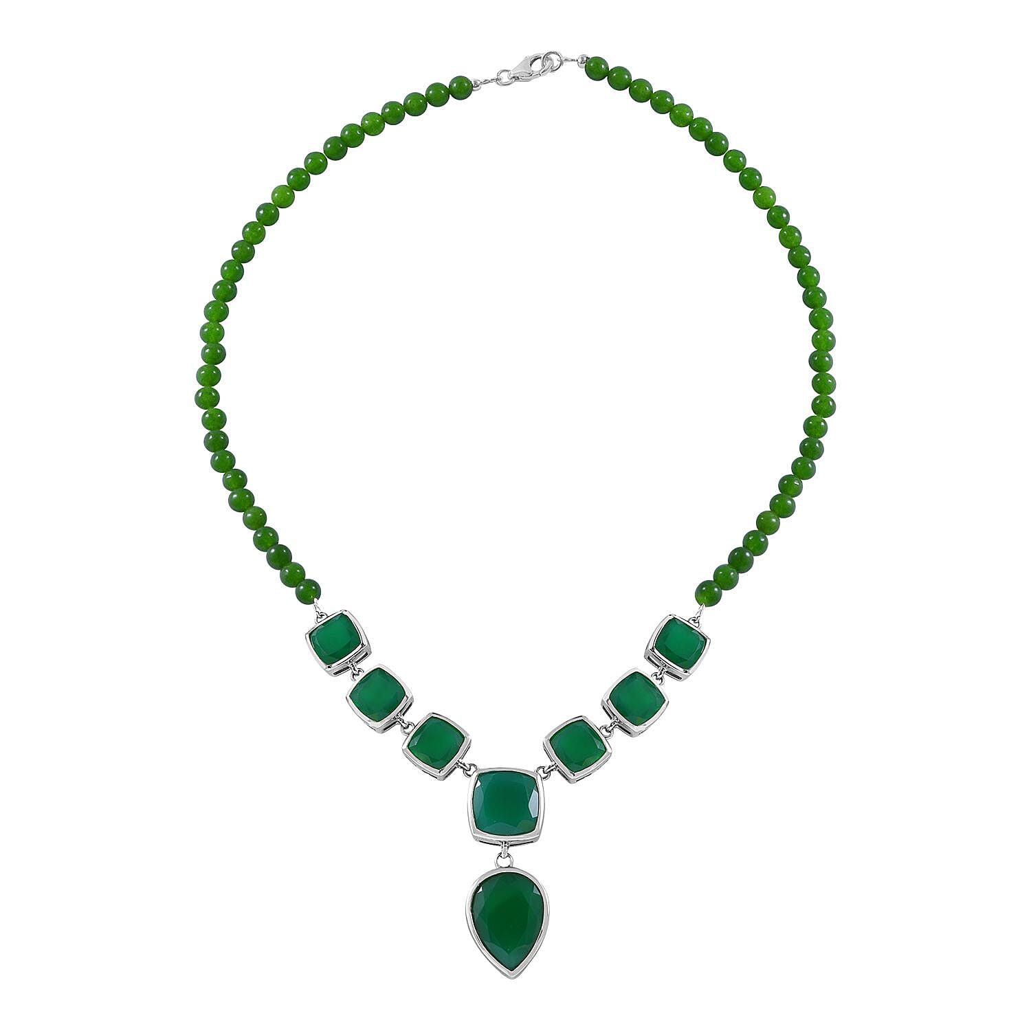 Verde Onyx Necklace 18 Inches in Platinum Over Sterling Silver 16 Grams 68.80 ctw
