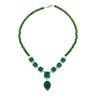 Verde Onyx Necklace 18 Inches in Platinum Over Sterling Silver 16 Grams 68.80 ctw