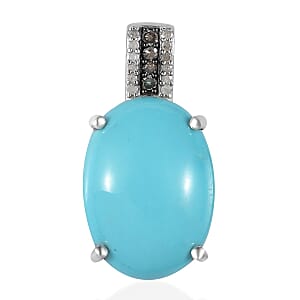 Sleeping Beauty Turquoise, Natural Champagne and White Diamond Pendant without Chain in Platinum Over Sterling Silver 9.30 ctw