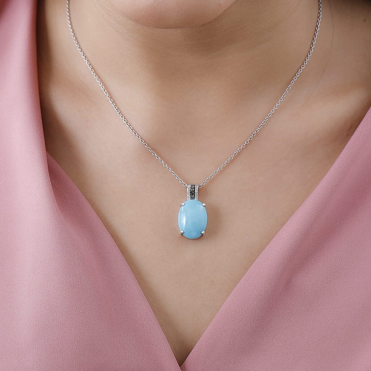 Sleeping Beauty Turquoise, Natural Champagne and White Diamond Pendant without Chain in Platinum Over Sterling Silver 9.30 ctw image number 2