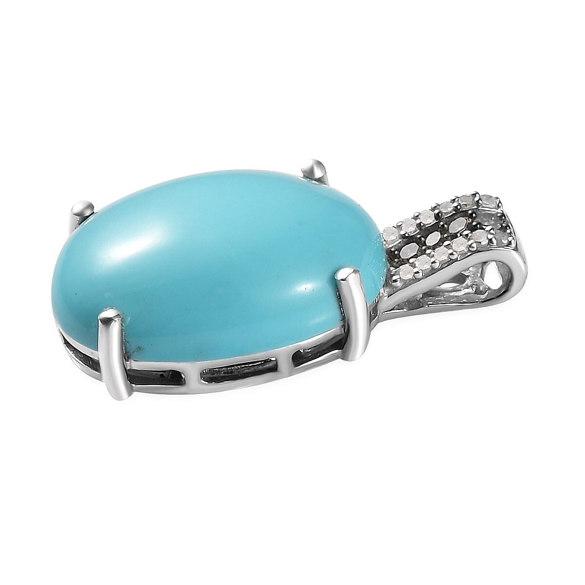 Sleeping Beauty Turquoise, Natural Champagne and White Diamond Pendant without Chain in Platinum Over Sterling Silver 9.30 ctw image number 3