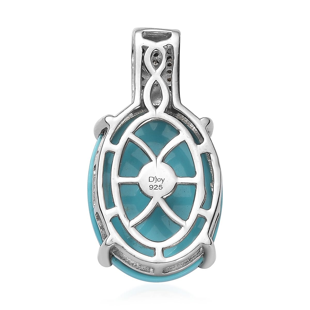 Sleeping Beauty Turquoise, Natural Champagne and White Diamond Pendant without Chain in Platinum Over Sterling Silver 9.30 ctw image number 4