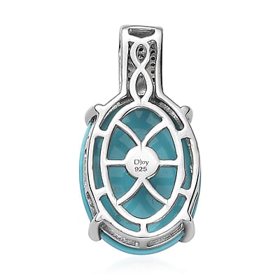 Sleeping Beauty Turquoise, Natural Champagne and White Diamond Pendant without Chain in Platinum Over Sterling Silver 9.30 ctw