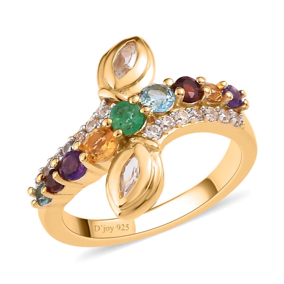 Multi Gemstone Eternal Love Bypass Snake Ring in Vermeil Yellow Gold Over Sterling Silver 0.90 ctw image number 0