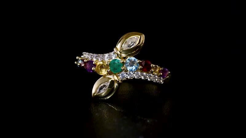 Multi Gemstone Eternal Love Bypass Snake Ring in Vermeil Yellow Gold Over Sterling Silver 0.90 ctw