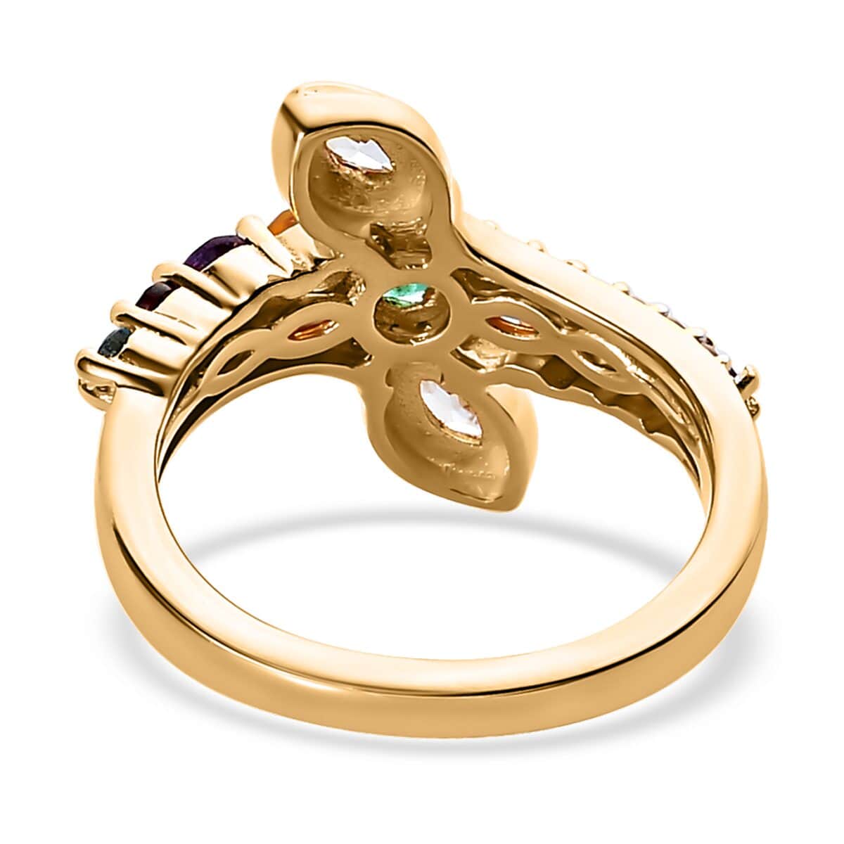 Multi Gemstone Eternal Love Bypass Snake Ring in Vermeil Yellow Gold Over Sterling Silver 0.90 ctw image number 4