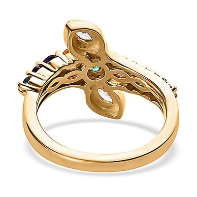 Multi Gemstone Eternal Love Bypass Snake Ring in Vermeil Yellow Gold Over Sterling Silver (Size 6.0) 0.90 ctw