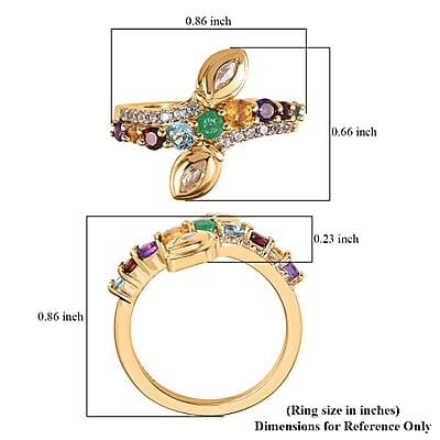 Multi Gemstone Eternal Love Bypass Snake Ring in Vermeil Yellow Gold Over Sterling Silver (Size 6.0) 0.90 ctw