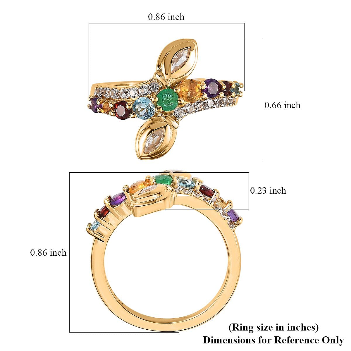 Multi Gemstone Eternal Love Bypass Snake Ring in Vermeil Yellow Gold Over Sterling Silver (Size 7.0) 0.90 ctw image number 5
