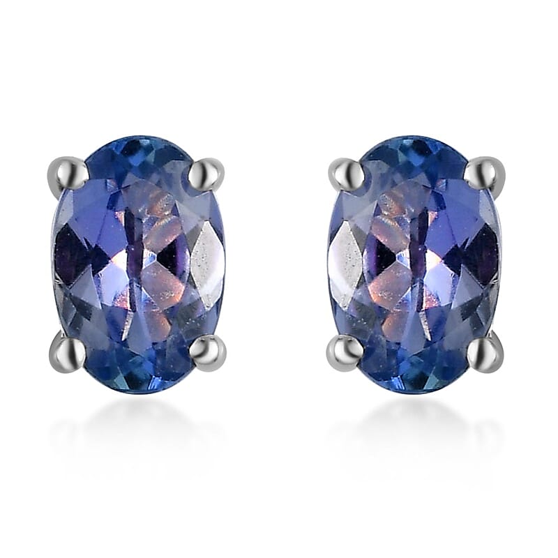 Luxoro 10K White Gold Premium Peacock Tanzanite Solitaire Stud Earrings 1.00 ctw