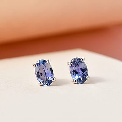 Luxoro 10K White Gold Premium Peacock Tanzanite Solitaire Stud Earrings 1.00 ctw