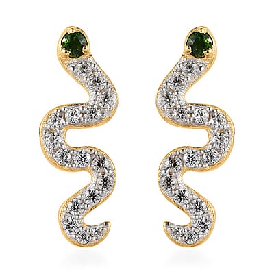 Chrome Diopside and White Zircon Snake Earrings in Vermeil Yellow Gold Over Sterling Silver 0.70 ctw