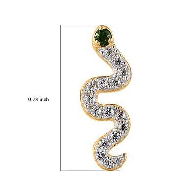 Chrome Diopside and White Zircon Snake Earrings in Vermeil Yellow Gold Over Sterling Silver 0.70 ctw