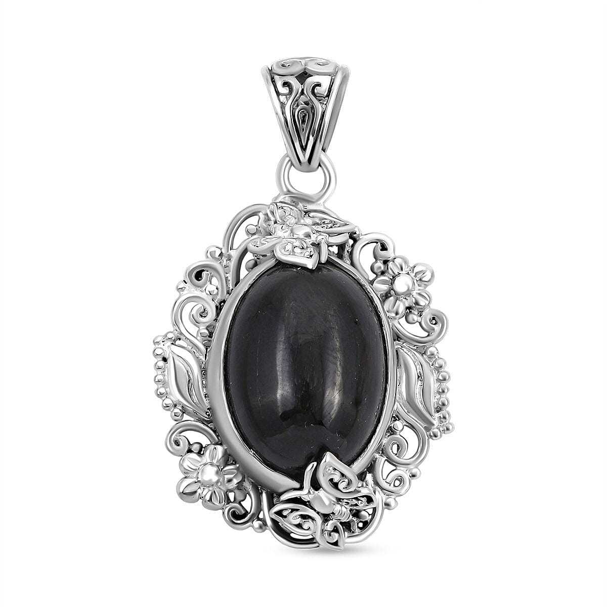 Black Star Diopside 23.62 ctw Pendant in Sterling Silver