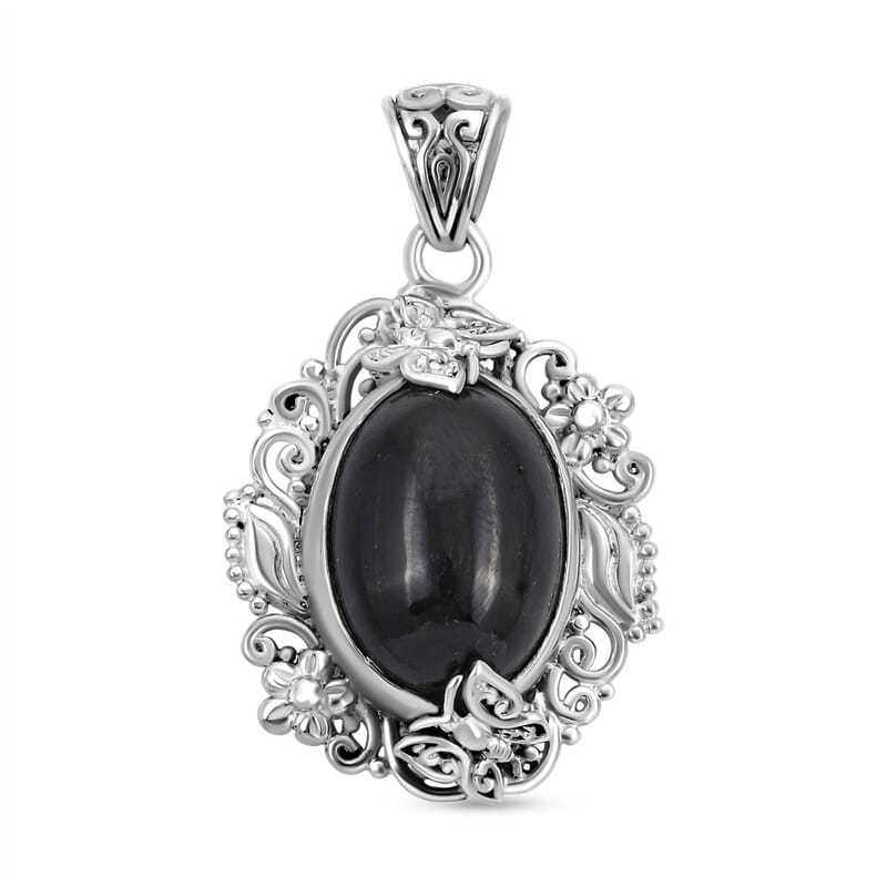 Black Star Diopside 23.62 ctw Pendant in Sterling Silver