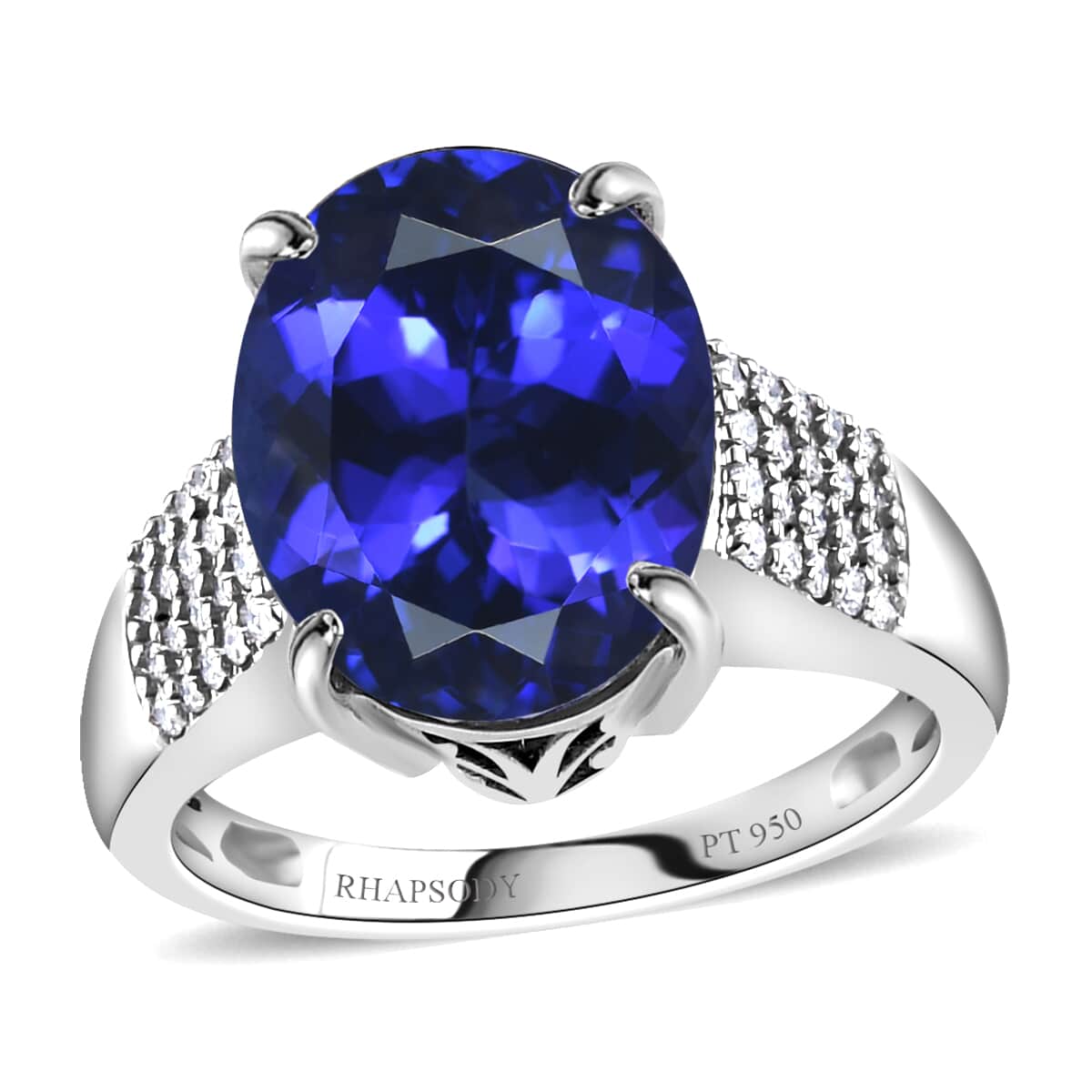 Rhapsody 950 Platinum AAAA Tanzanite and E-F VS Diamond Ring (Size 7.0) 8.90 Grams 9.35 ctw image number 0