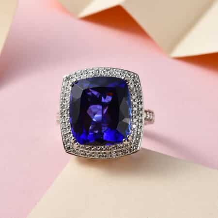 Rhapsody 950 Platinum AAAA Tanzanite and E-F VS Diamond Ring (Size 7.0) 9 Grams 13.50 ctw image number 1