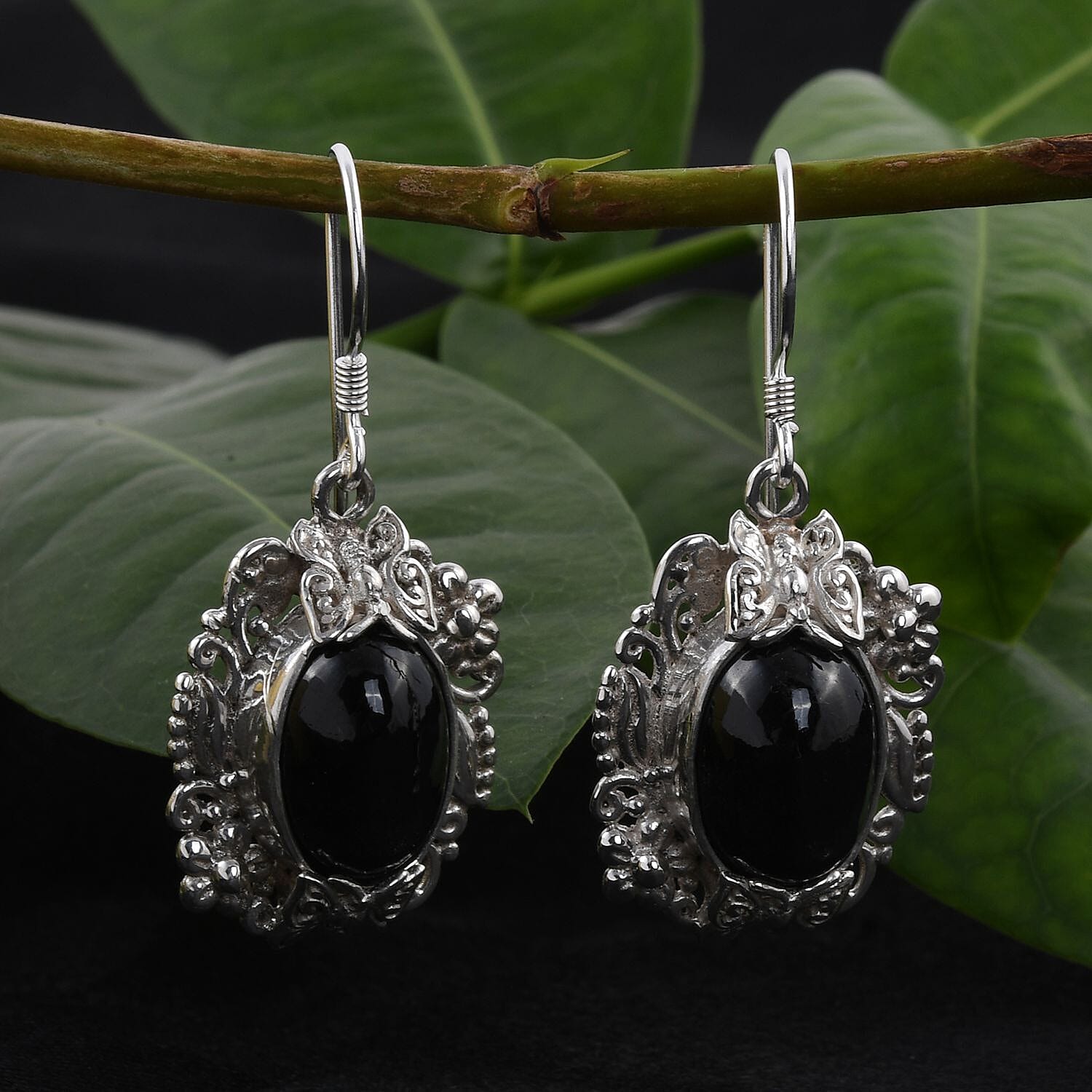 Black Star Diopside 16.90 ctw Earrings in Sterling Silver