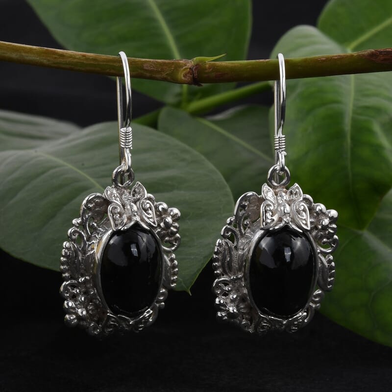 Black Star Diopside 16.90 ctw Earrings in Sterling Silver
