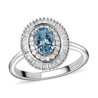 Luxoro AAA Santa Maria Aquamarine and Diamond 1.25 ctw Ring in 10K White Gold (Size 7.0)