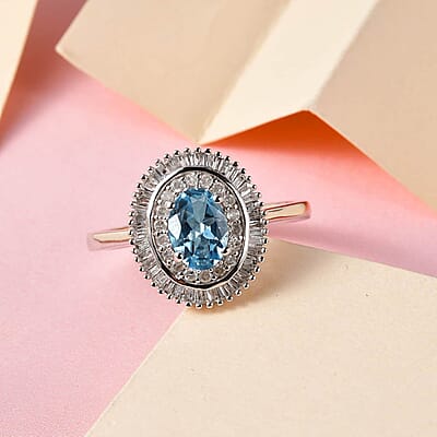 Luxoro AAA Santa Maria Aquamarine and Diamond 1.25 ctw Ring in 10K White Gold (Size 7.0)