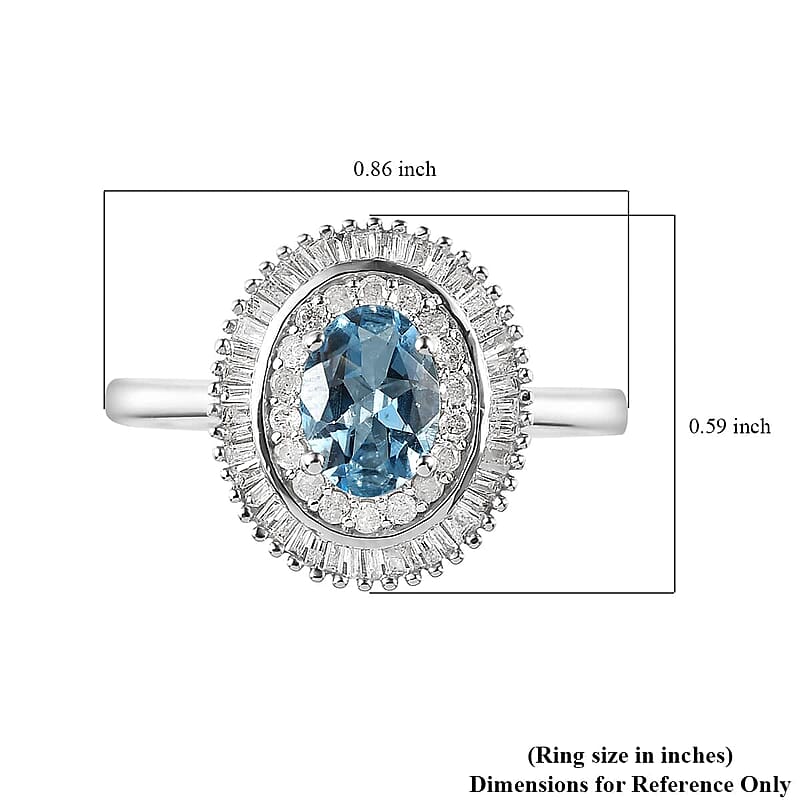 Luxoro AAA Santa Maria Aquamarine and Diamond 1.25 ctw Ring in 10K White Gold (Size 7.0)