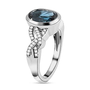 London Blue Topaz and White Zircon 5.09 ctw Ring in Platinum Over Sterling Silver (Size 9.0)
