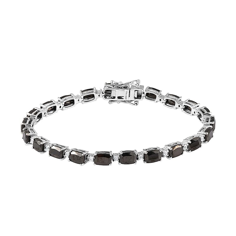Elite Shungite and White Zircon Link Bracelet in Platinum Over Sterling Silver (6.50 In) 8.35 ctw