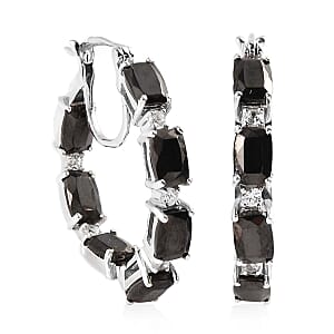 Elite Shungite and White Zircon Inside Out Hoop Earrings in Platinum Over Sterling Silver 5.25 ctw
