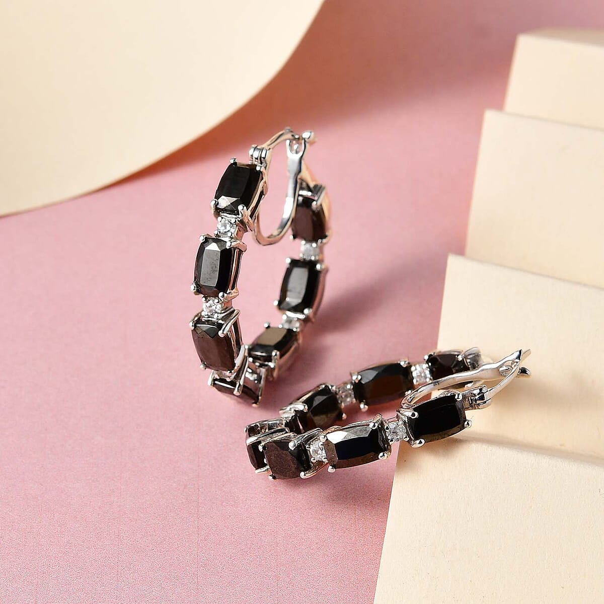 Elite Shungite and White Zircon Inside Out Hoop Earrings in Platinum Over Sterling Silver 5.25 ctw image number 1