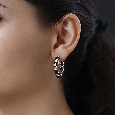 Elite Shungite and White Zircon Inside Out Hoop Earrings in Platinum Over Sterling Silver 5.25 ctw