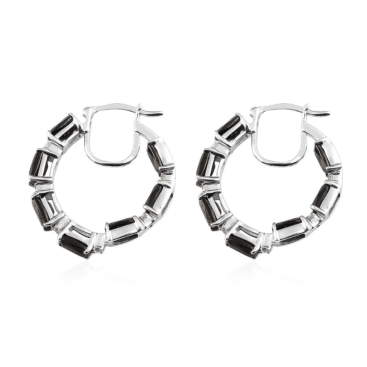 Elite Shungite and White Zircon Inside Out Hoop Earrings in Platinum Over Sterling Silver 5.25 ctw image number 3