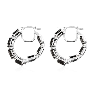 Elite Shungite and White Zircon Inside Out Hoop Earrings in Platinum Over Sterling Silver 5.25 ctw