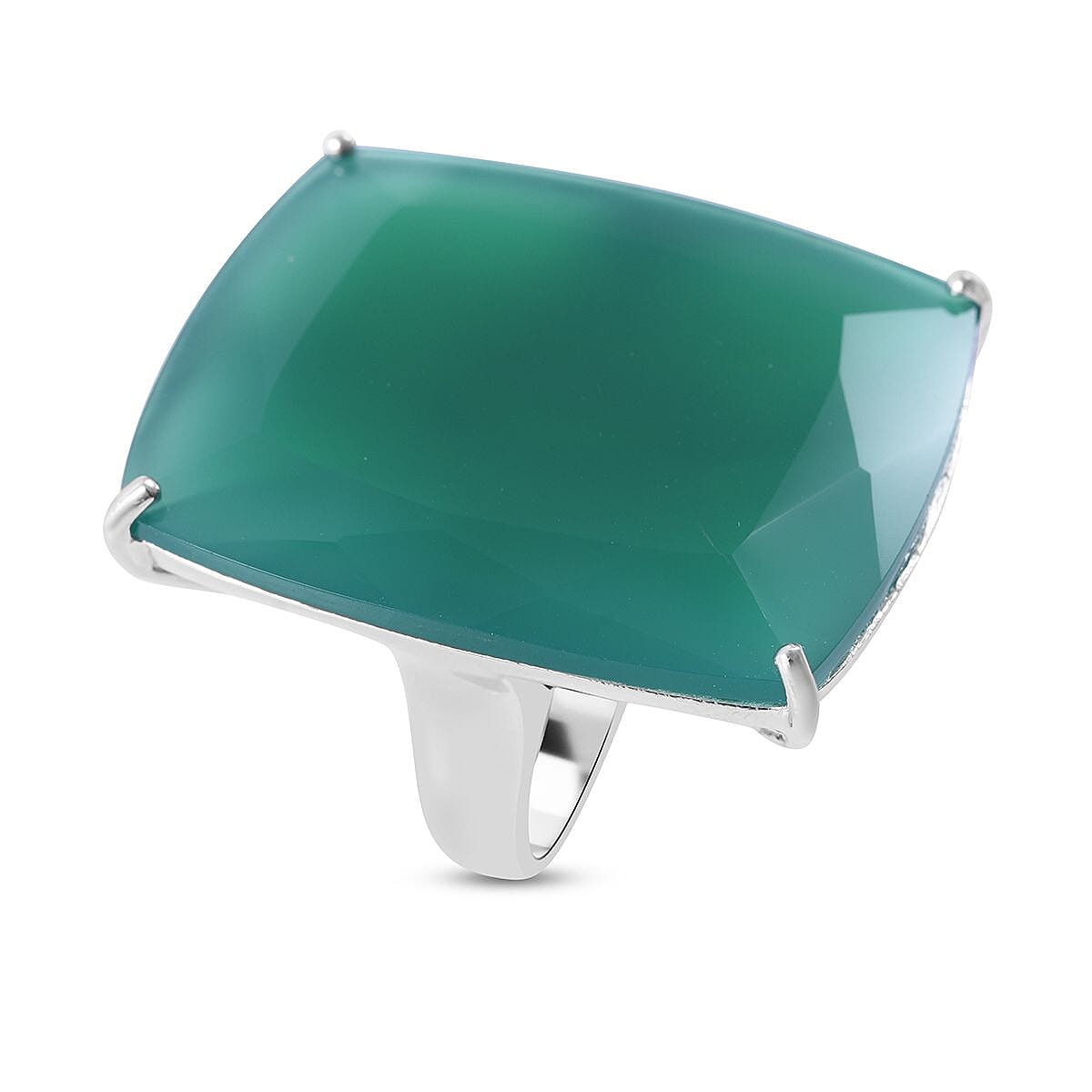 Verde Onyx Solitaire Ring in Sterling Silver (Size 8.0) 50.00 ctw image number 2