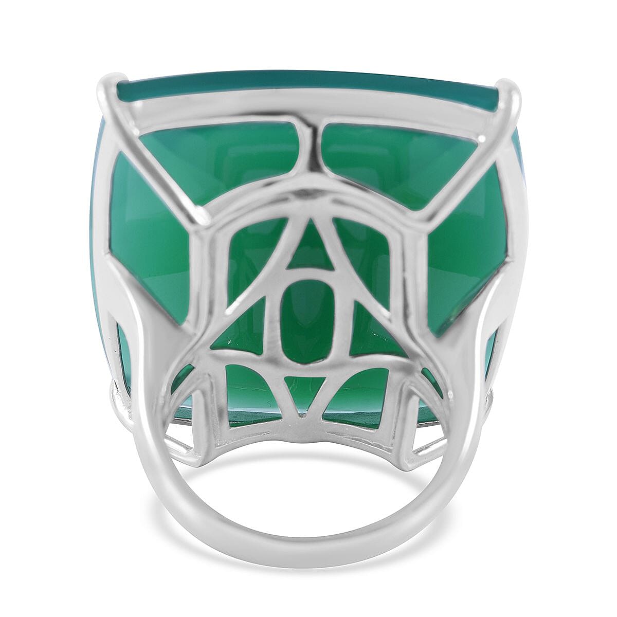 Verde Onyx Solitaire Ring in Sterling Silver (Size 8.0) 50.00 ctw image number 3