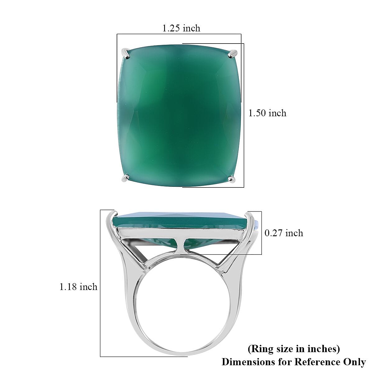 Verde Onyx Solitaire Ring in Sterling Silver (Size 8.0) 50.00 ctw image number 4