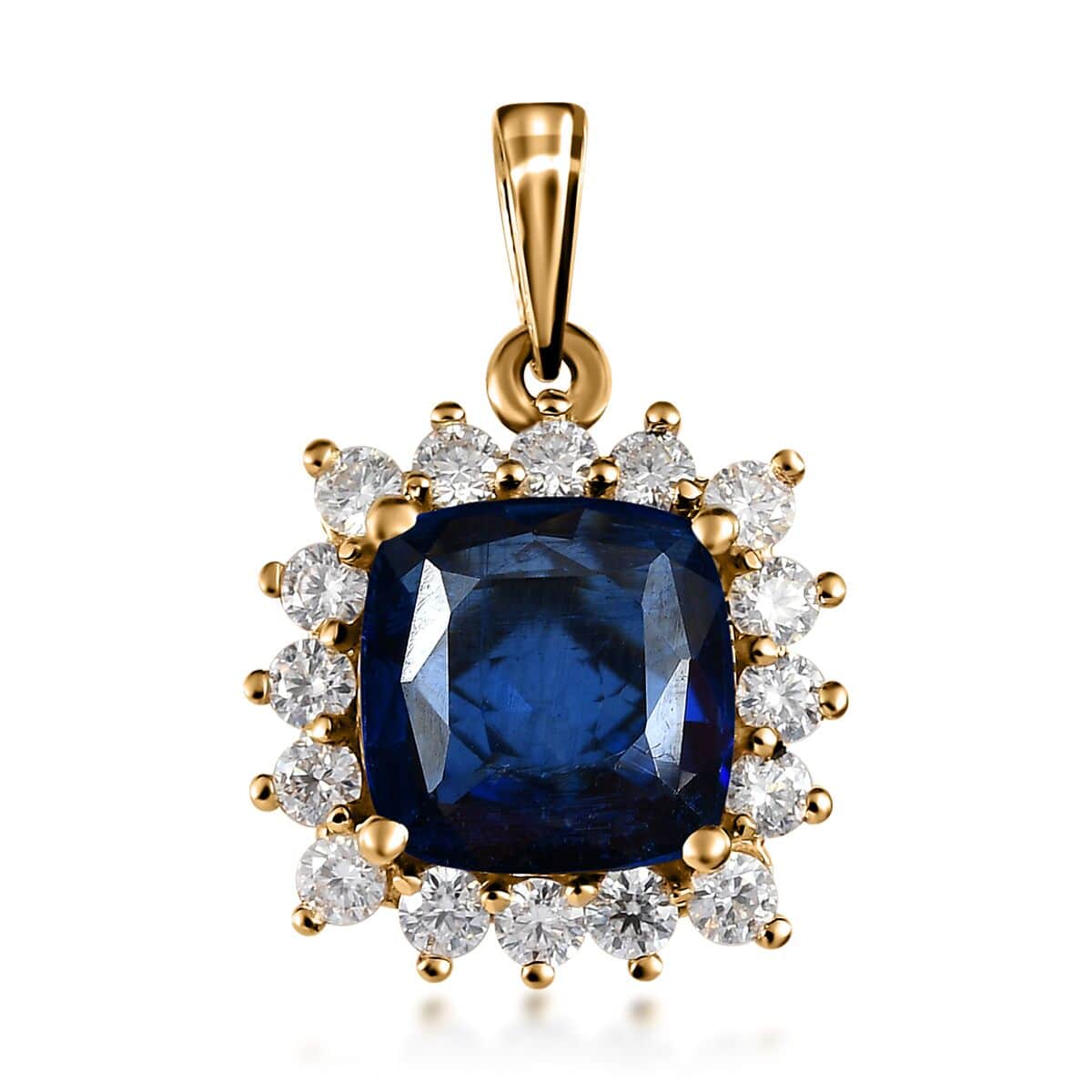 Premium Kashmir Kyanite and Moissanite Halo Pendant in Vermeil Yellow Gold Over Sterling Silver 3.15 ctw image number 0