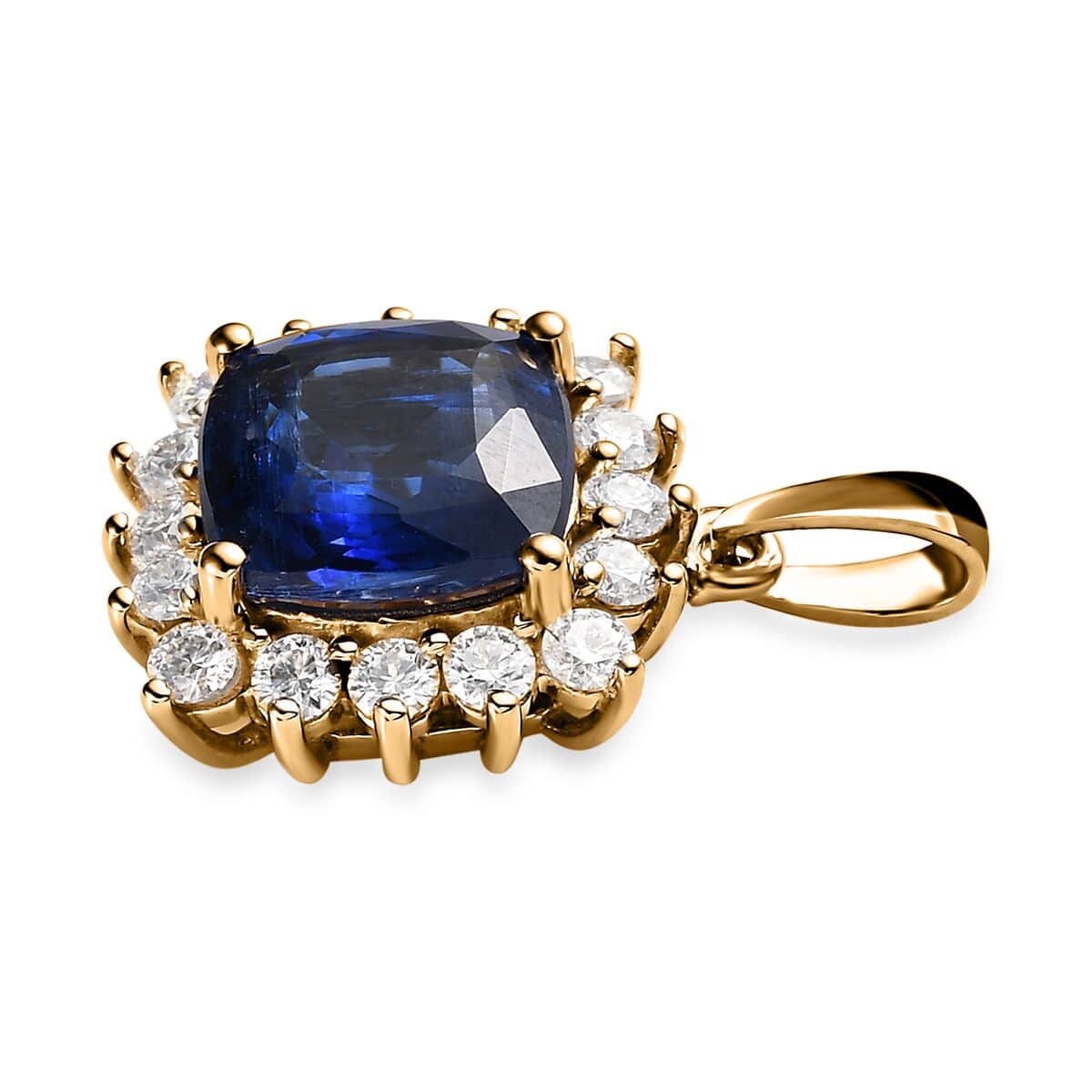 Premium Kashmir Kyanite and Moissanite Halo Pendant in Vermeil Yellow Gold Over Sterling Silver 3.15 ctw image number 3