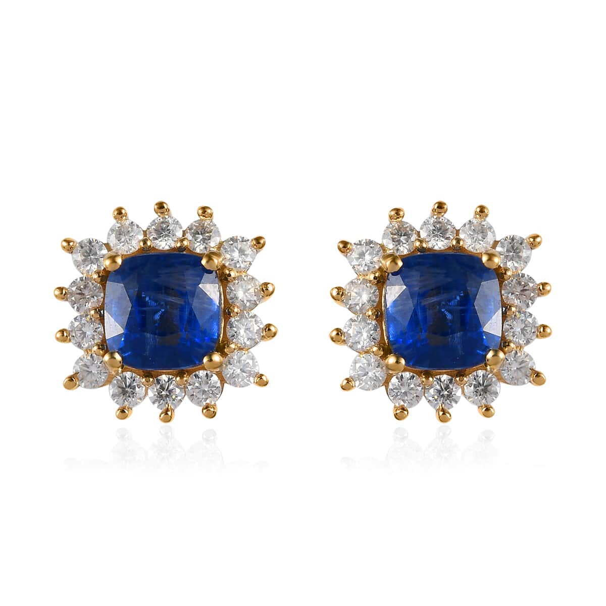 Kashmir Kyanite and Moissanite Halo Stud Earrings in Vermeil Yellow Gold Over Sterling Silver 3.35 ctw image number 0