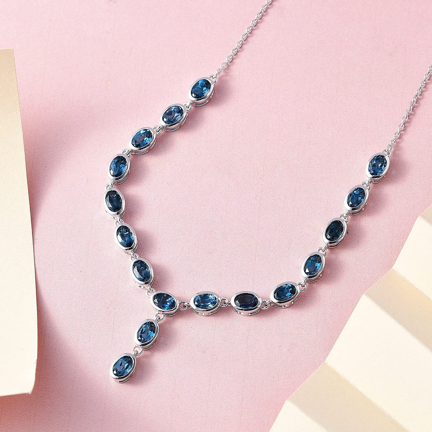 London Blue Topaz 9.18 ctw Necklace in Platinum Over Sterling Silver (18 Inches)