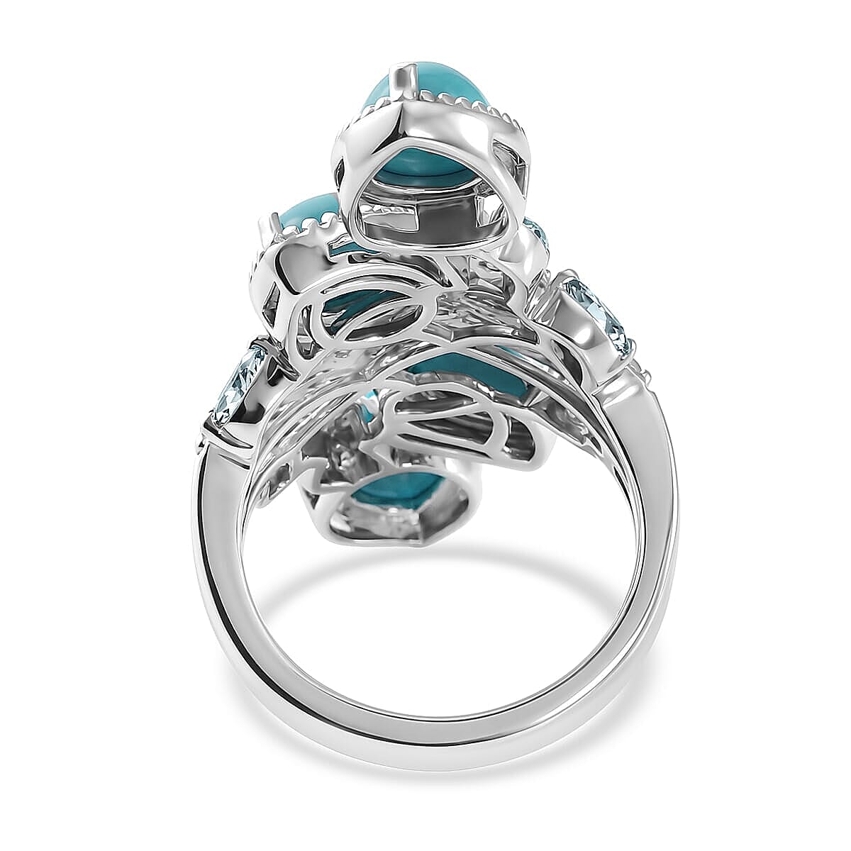 Premium Sleeping Beauty Turquoise and Multi Gemstone 5.25 ctw Ring in Rhodium Over Sterling Silver (Size 5.0)