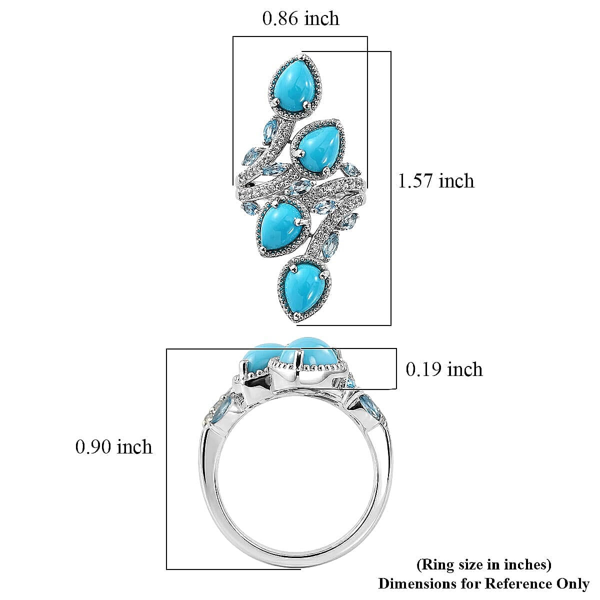 Premium Sleeping Beauty Turquoise and Multi Gemstone 5.25 ctw Ring in Rhodium Over Sterling Silver (Size 5.0)