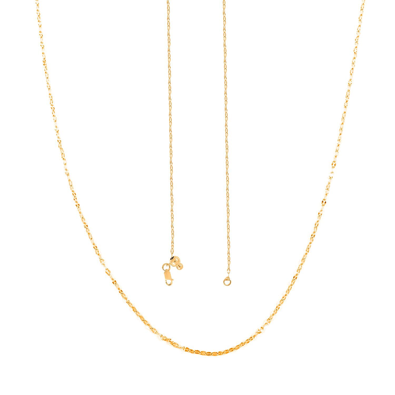 14K YG Over Sterling Silver 1.8mm Chain with Heart Bolo Extender 24 Inches 2.50 Grams