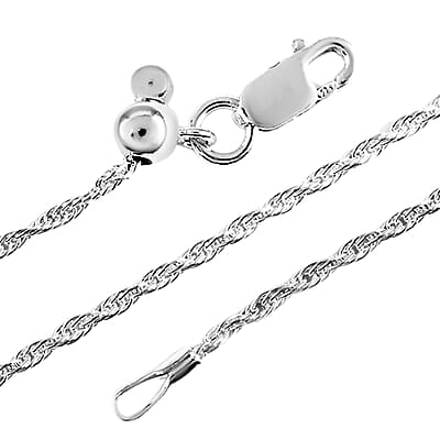 Sterling Silver 0.97mm Rope Chain with Heart Bolo Extender 24 Inches 3.10 Grams