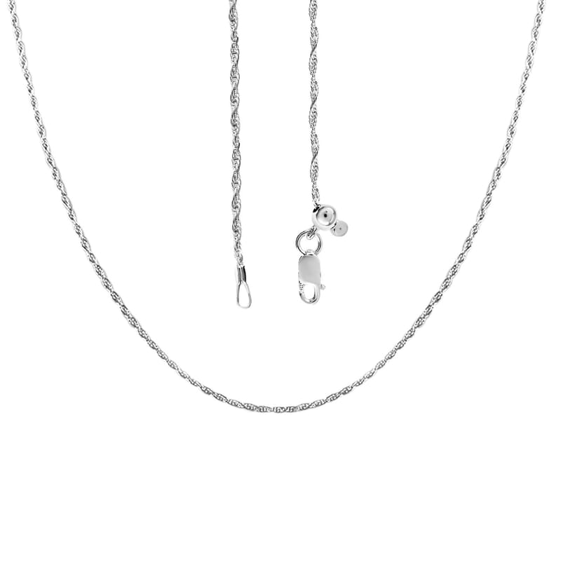 Sterling Silver 0.97mm Rope Chain with Heart Bolo Extender 24 Inches 3.10 Grams